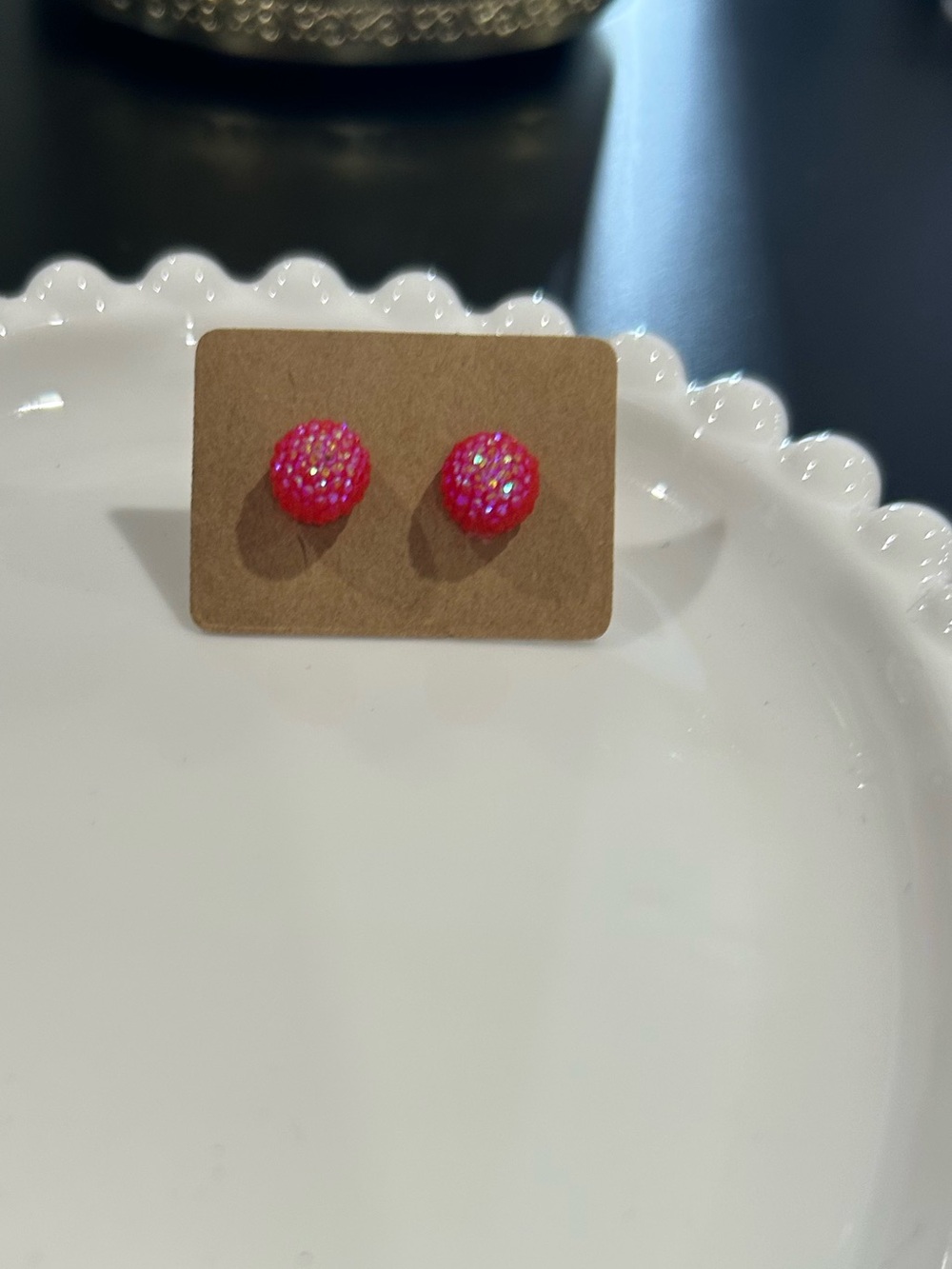 Pink Sparkle Dome Stud Earrings - Women Jewelry